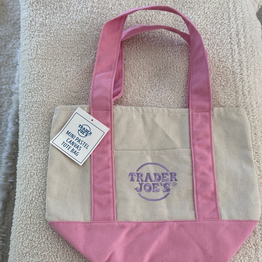 Trader Joe's Pink and Cream Mini Canvas Bag